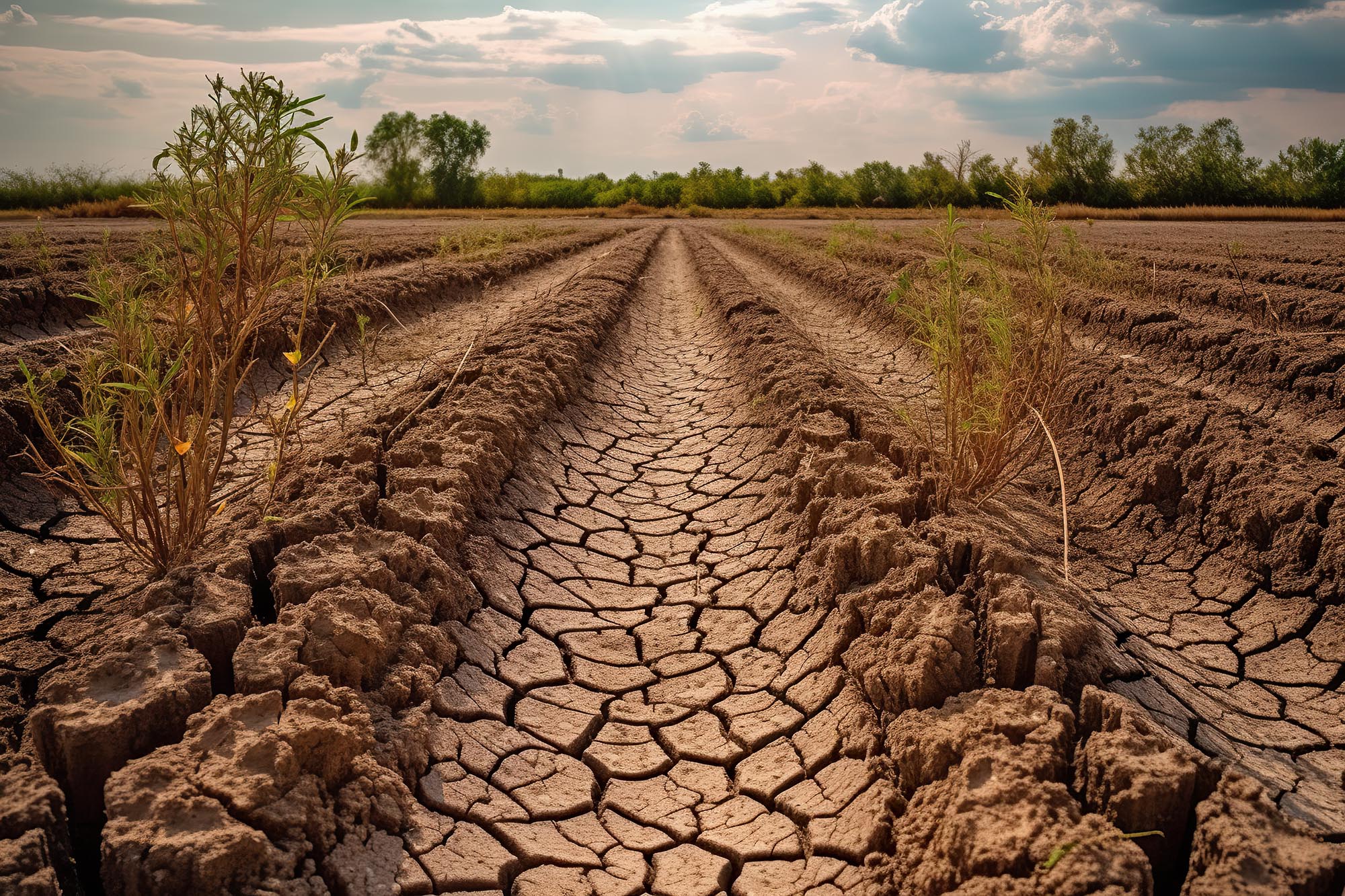 vegetation growing in cracked earth