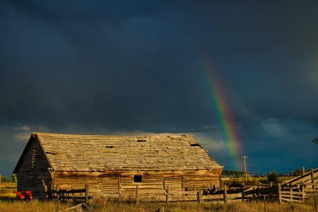 old barn and rainbow